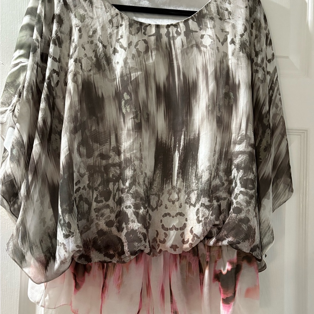 ONE WORLD Gray Dolman Sleeve Blouse